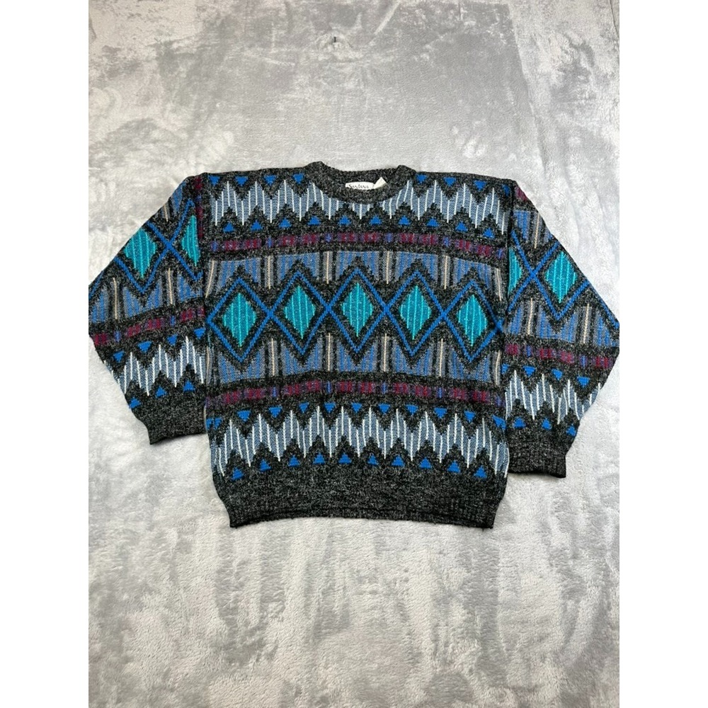 Vintage Santana Ltd 3D Knit Sweater Men's XL Korea Geometric Pattern Pullover